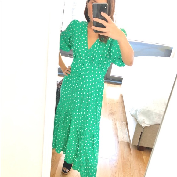 NWT Zara Green & White Polka Dot Satin Midi Dress - Picture 10 of 10